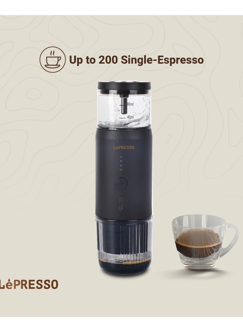 LePRESSO Portable Espresso Coffee Machine with 15 Bar Pressure / 80ml Water Tank / 135W Power / Temperature Gauge / Nespresso Capsule & Ground Coffee Powder Intake / Best Espresso Maker for Camping & Travel - Black - Image 3
